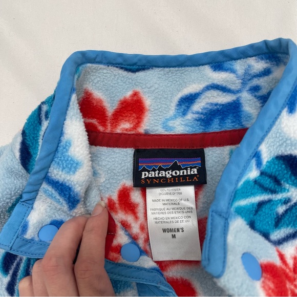 Patagonia Synchilla Snap T Manoa Dusk Blue Hawaiian Floral Pullover Sweatshirt - Picture 4 of 6